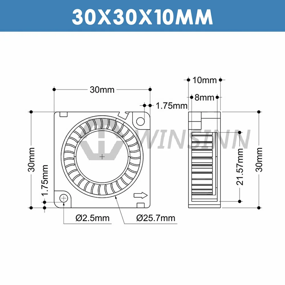 WINSINN 3010 30mm Blower Fan DC 5V 12V 24V Hydraulic / Dual Ball Bearing Brushless Cooling Turbine Turbo 30mmx10mm 2PIN