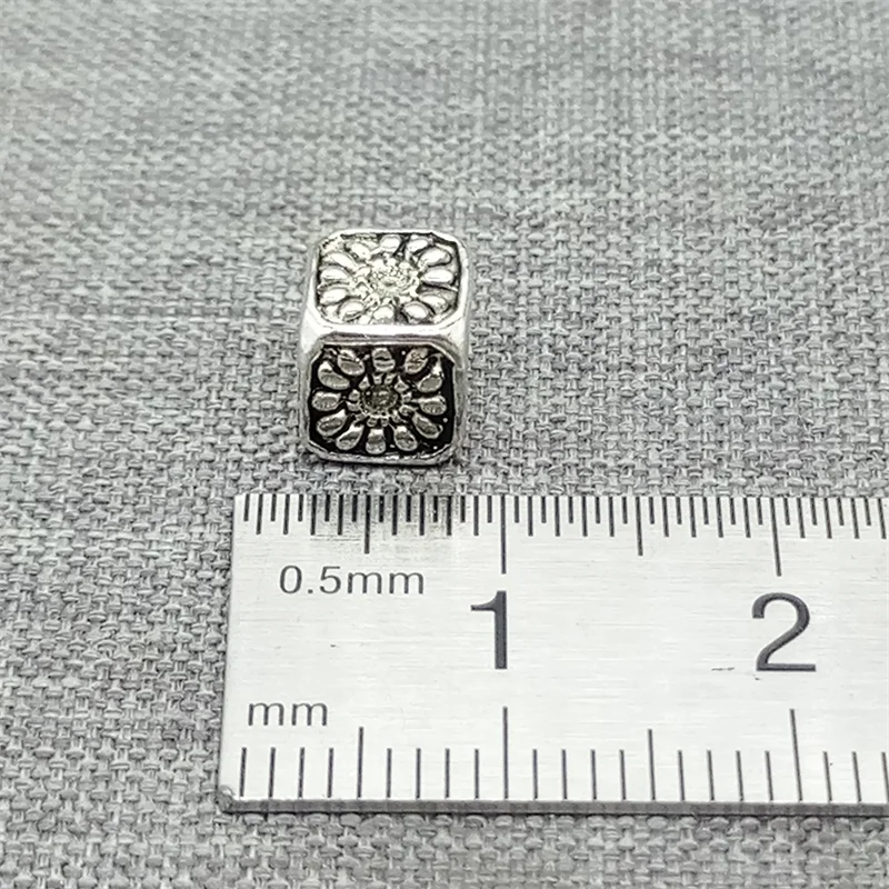 6 Pieces of 925 Sterling Silver Sunflower Flower Cube Beads Spacer 5mm Hole for Bracelet Necklace