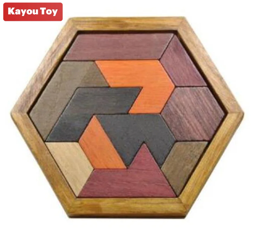 

Educational Wooden Hexagon Toy Puzzle Jigsaw Tangram Board Geometric Shape IQ Game