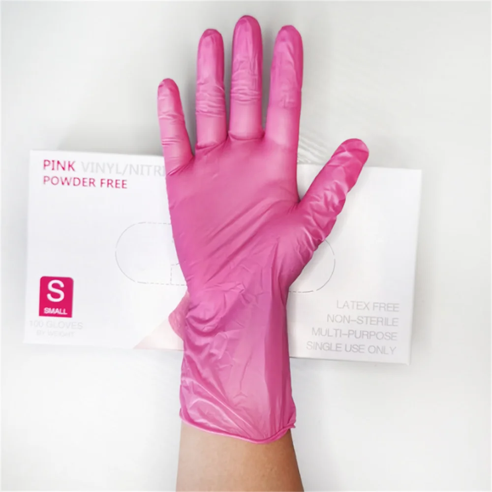 

Pink Vinyl Nitrile Blend Disposable Gloves Powder Free 100 Pcs Small Large Woman Girl Work Safety Cleaning Glove Home Cooking