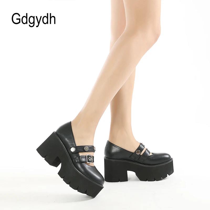 Gdgydh Japanese Mary Jane Shoes Cosplay Platform Chunky Heels Belt Buckle Strap Lolita Style Spring Summer Loafers Casual Shoes