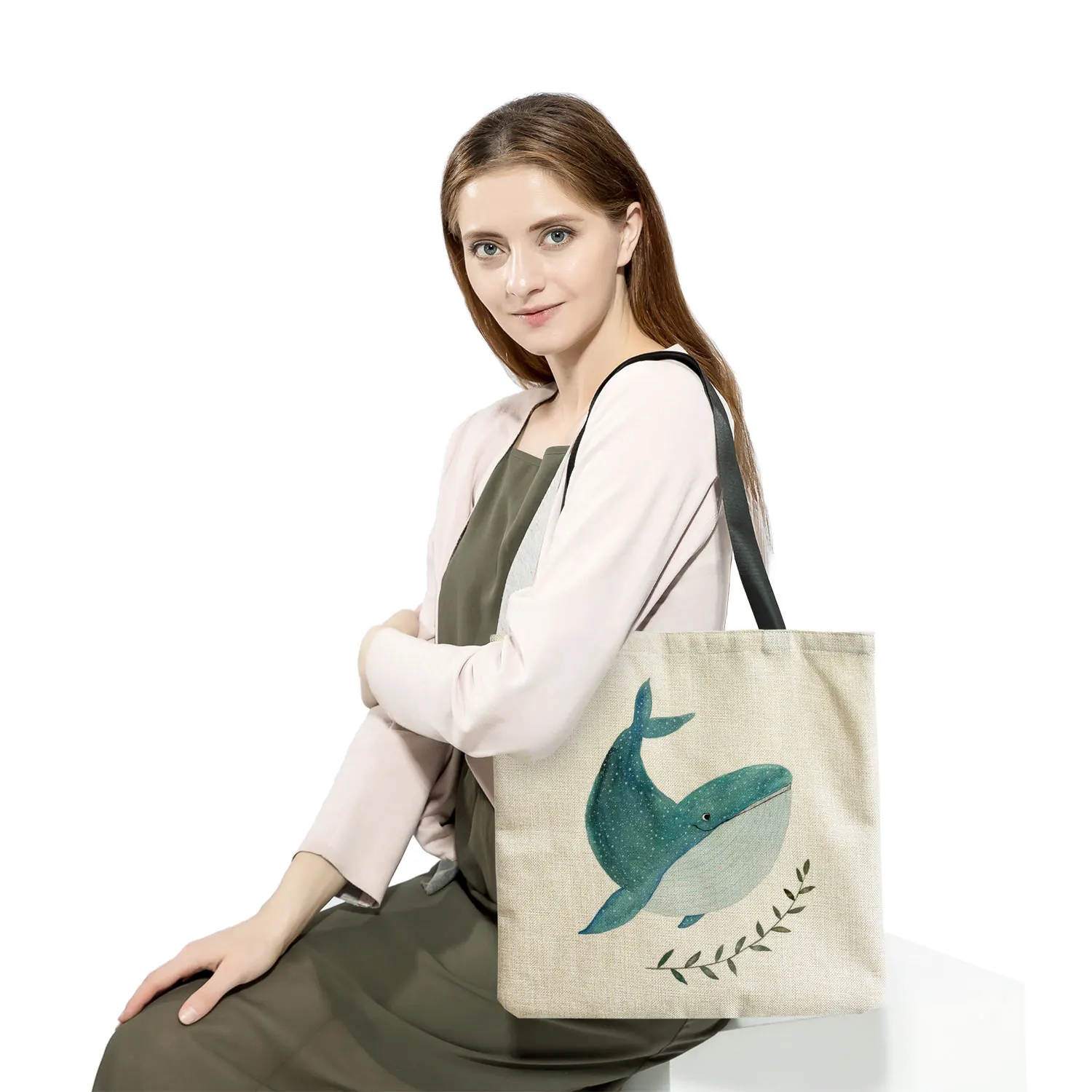 Fresh Painting Cute Whale Sea Series Shopper Bag Women Handbags Large Capacity Totes Fashion Design Shoulder Bag for Print Tote