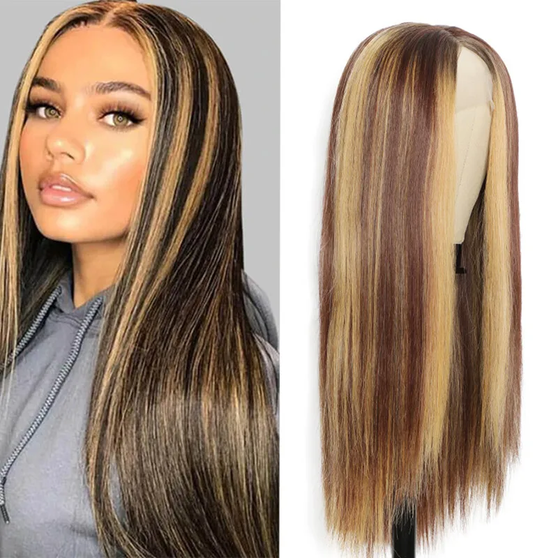 

20 22 30 Inch Highlight Straight Lace Front Wigs Synthetic Hair Colorful Ombres Lace Front Wigs 13*1 T-Part HD Lace Frontal Wigs