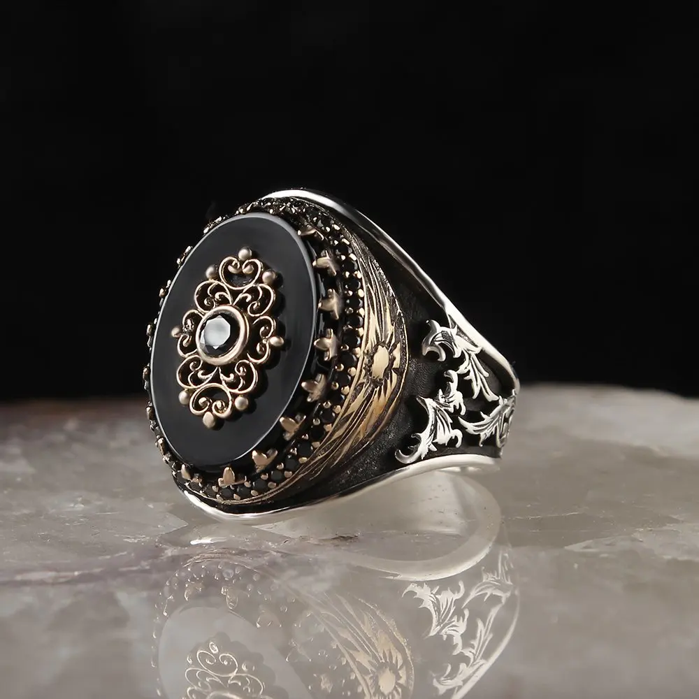 Real Pure 925 Sterling silver ring real onyx stone hand made made in turkey luxury and trendy model vintage style model