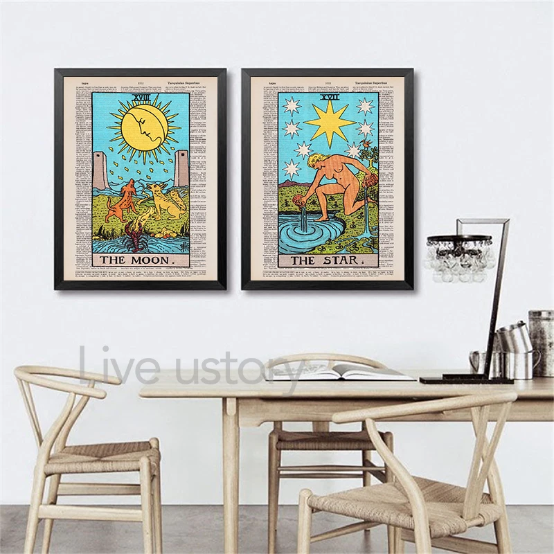 The Star Sun Tarot Vintage Posters Major Arcana Magician Card Canvas Painting Lovers Tarot Wall Art Prints Fortune Teller Gifts