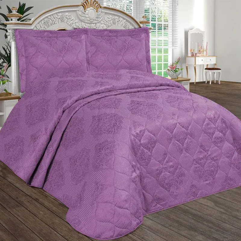 

New Season 2022 Quilted Filled Cotton Fabric Double Bedspread Set Pillow Cases Bed Sheet Luxury Stylish Design Solid Comfortable