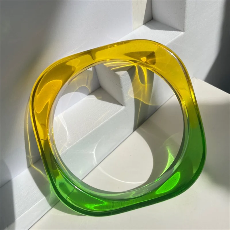 HANGZHI Summer New Trendy Color Clear Wide Version Square Acrylic Resin Bracelet For Women Girls Party Travel Jewelry 2022