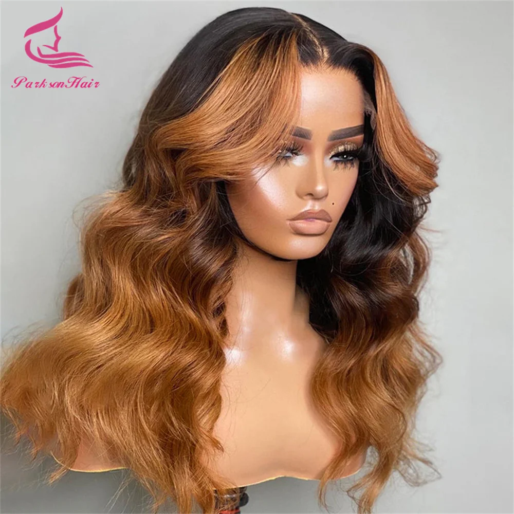 أومبير العسل شقراء 5x5 خصلات الشعر المستعار الإنسان غلويليس الجسم موجة جاهزة لارتداء تسليط الضوء على الذهبي البني 13x6 HD الدانتيل شعر مستعار أمامي للمرأة