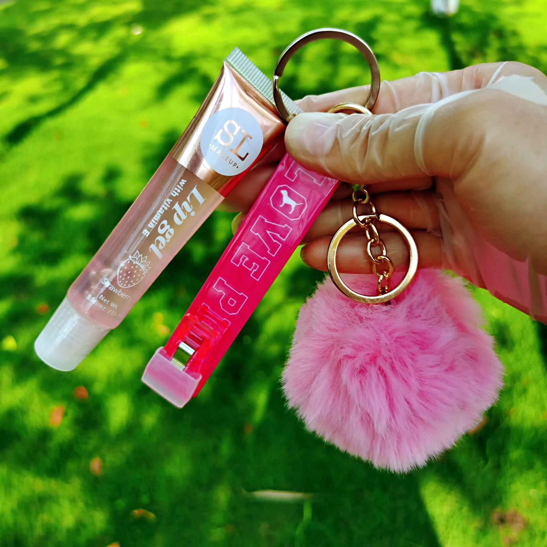 Long Nails Credit Plastic Cute Lipgloss Small Business Vendor Addiction Collection Lover Card Grabber With Pom Pom Keychain