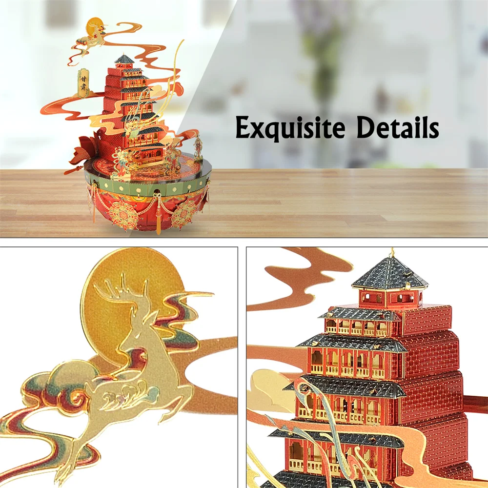 Microworld 3D Metal Puzzle Chinese Building Models Dunhuang City Jigsaw Toy Kid Birthdays Gift For Desktop Decoration Party Game