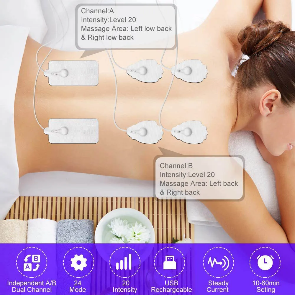 Dual Channel TENS Machine Pain Relief Treatment Machine Full Body Acupuncture Massager Muscle Stimulator with 24 Modes