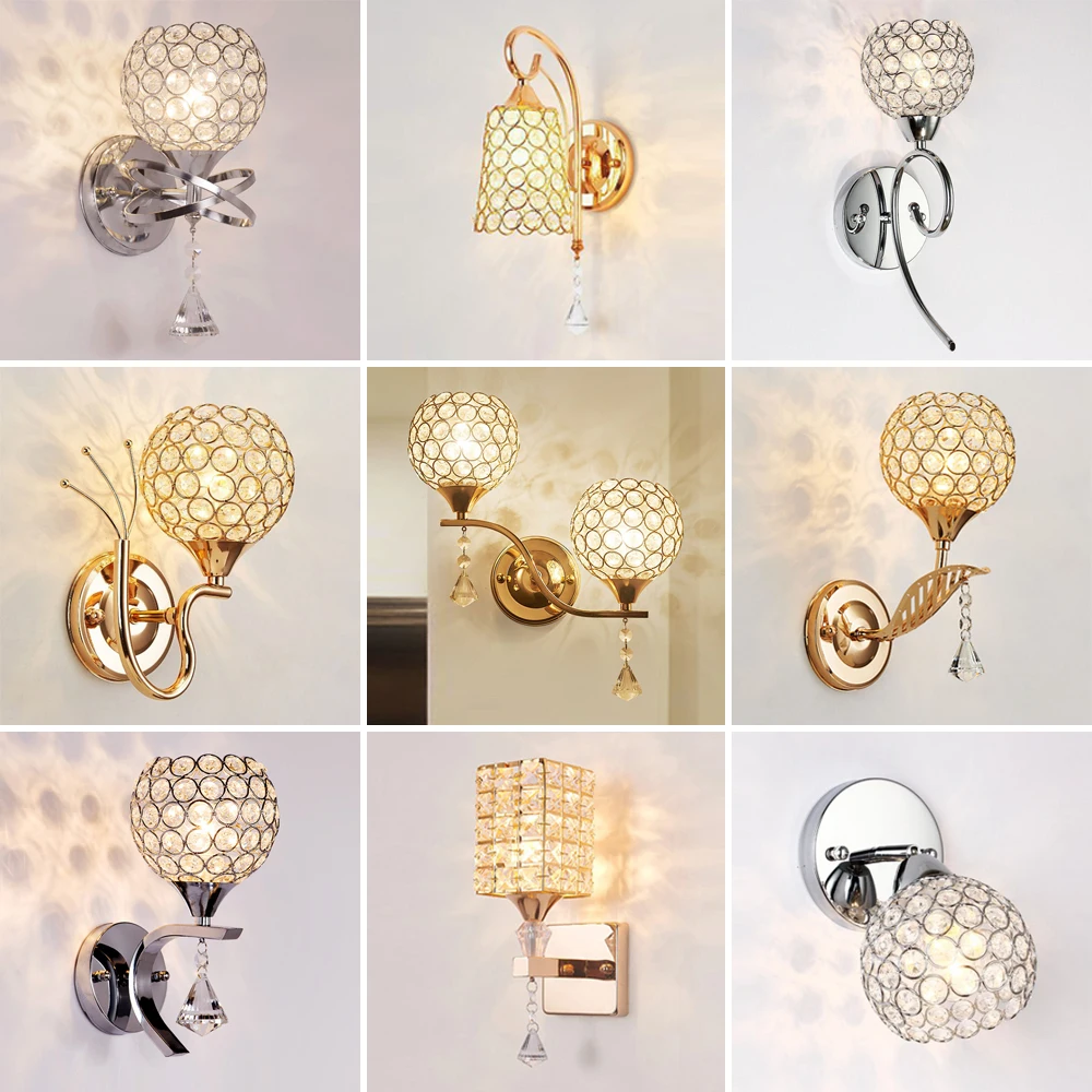 Modern Crystal Wall Lamp Creative Bedside Wall Lights Sconce Ceiling Lighting Fixture Home Living Room Bedroom Bathroom Decor