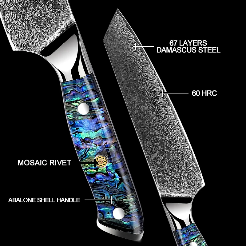 Grandsharp 2022 New Model Japanese Kiritsuke Knife Chef Knives Damascus Steel Abalone Shell Handle Best Kitchen Knives Cleaver