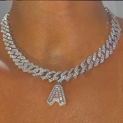 26 Baguette Letter Hip Hop Initial Necklace Stainless Steel Jewelry Iced Out Cuban Link Chain Men Necklace for Women Christmas