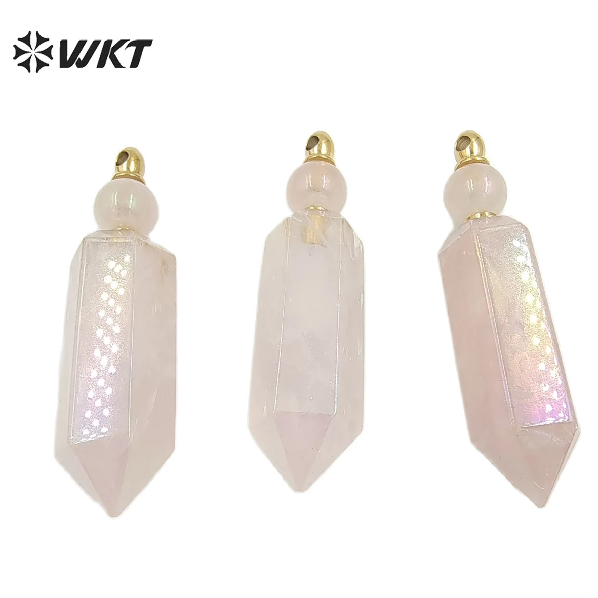 

WT-P1788 WKT 2022 sweet style Natural pink quartz with Aura Pendant simple Pendant for wedding gift perfume bottle women