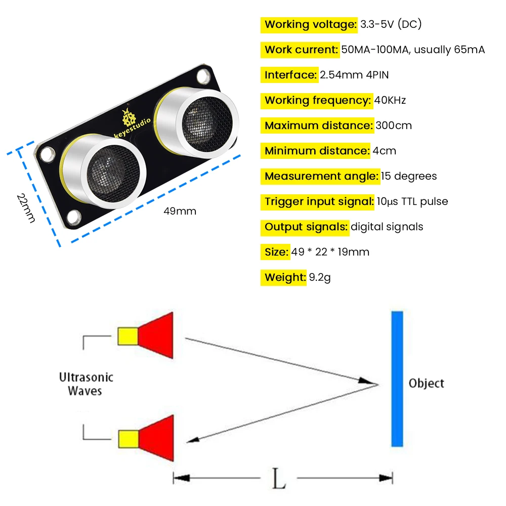 Keyestudio High Sensitivity SR01 CS100A Chip Ultrasonic Module Distance Sensor Detector Ranging Module for Arduino DIYElectronic