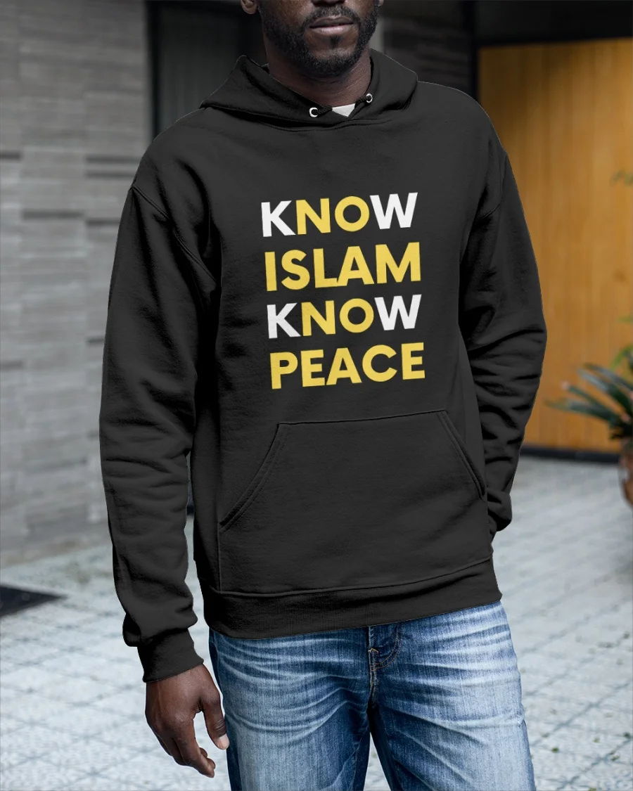 Know Islam and Peace Dark Colors Apparel Hoodie Sweatshirt Special Design Clothing Long Sleeve Hooded Top Tee