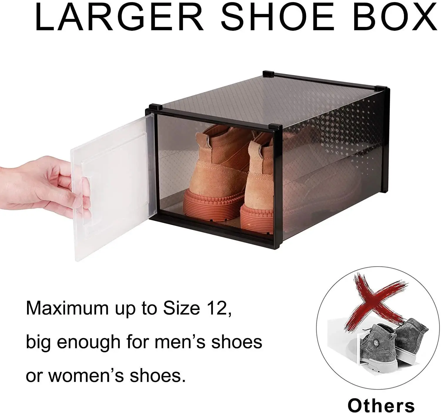 8pcs Foldable Storage Shoe Box Stackable Clear Sneaker Display Box Storage Bins Shoe Container Organizer White/Black[US-W]