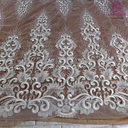 La Belleza 2021 fashion bridal lace, heavy embroidery lace fabric,Off white beading wedding dress lace fabric 51'' width 1 yard