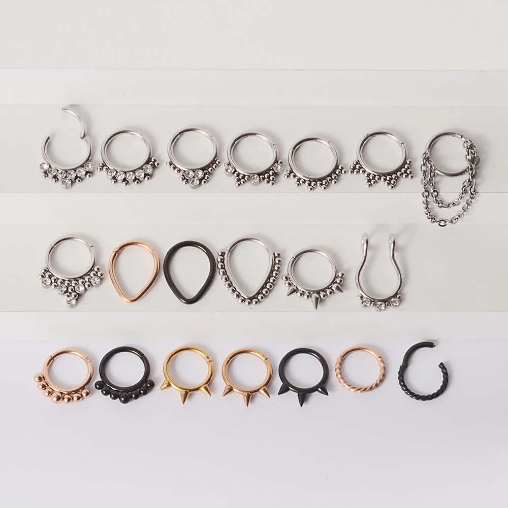 1PC 361L Surgical Steel Septum Zircon Hinged Clicker Hoop Nose Ring Tragus Cartilage Daith Piercing Helix Rook Earring Jewelry