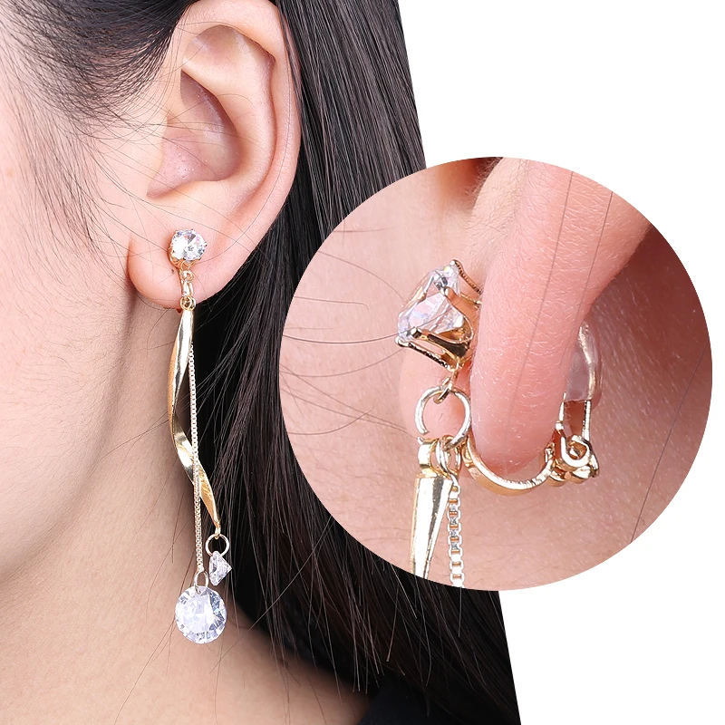 2/10pcs Triangular Ear Clip Female Invisible Painless Diamond Ear Clip No Hole High-end Sense Earring Changer Ear Clip Converter