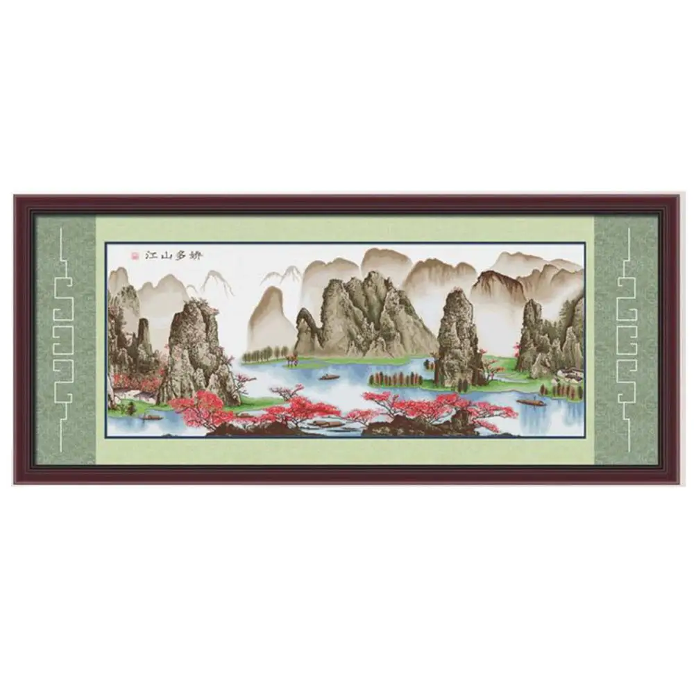 Nature Landscape Mountain River Chinese Painting Stamped Cross Stitch Kit Embroidery needlework set