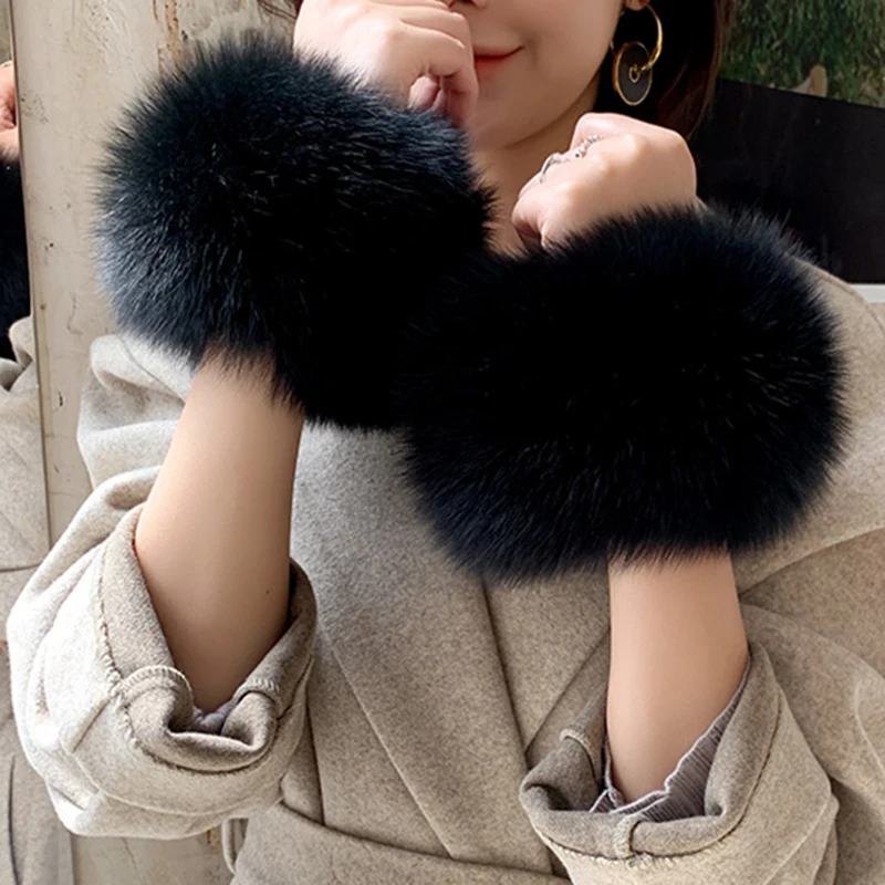 Women's Winter Arm Warmers, Real Fox Fur Cuff, Self Winding, Lady Fashion Cuffs for Coats, Hair Ring, Hair Accessories, S3079