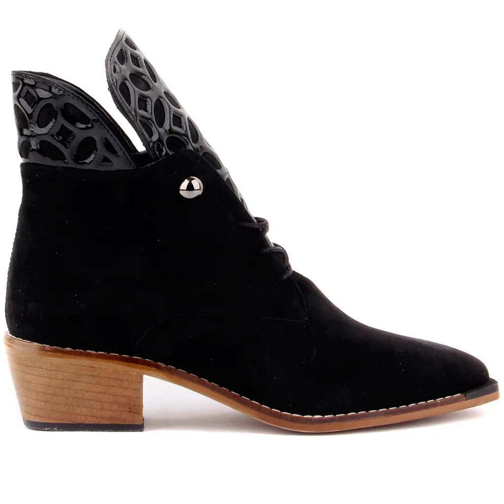 Moxee-Black Suede Drop Pattern Women Boots