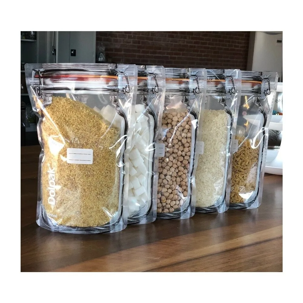 30pcs Kitchen Food Storage Bag Visible Like Jars Organizer Lock Mouthpiece Airtight Jars Pantry Sugar Legumes Cereals Rice Pasta