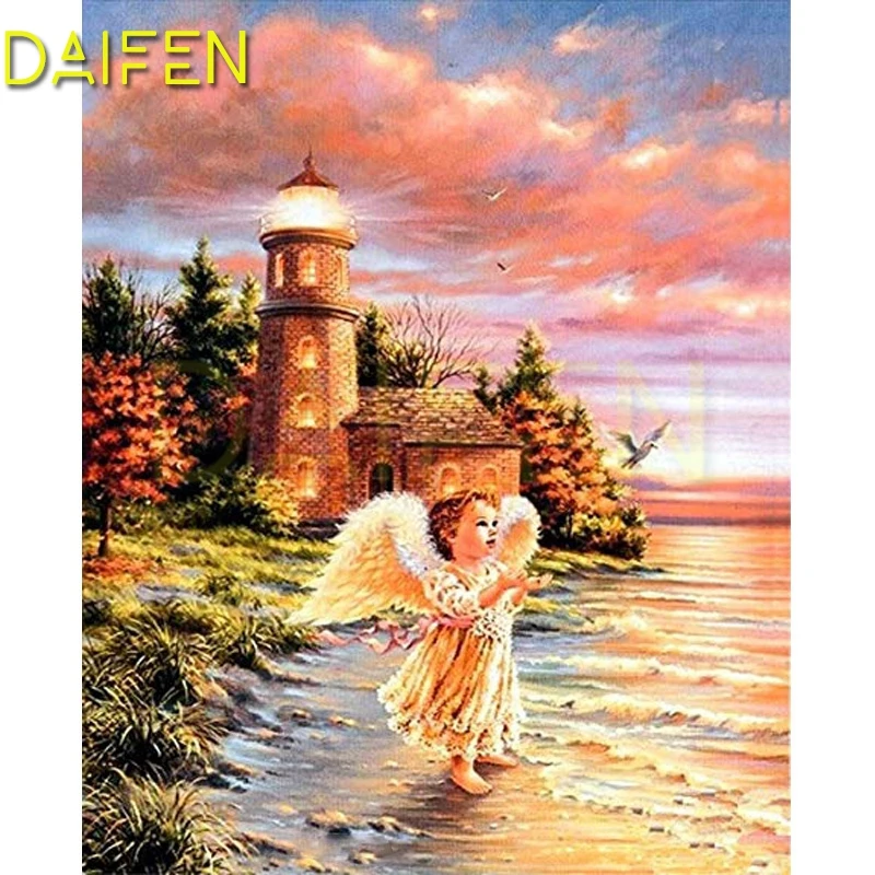 Full Square Diamond mosaic Angel baby 5DIY Diamond painting Cross stitch sea Full Round Diamond embroidery Lighthouse sea pigeon