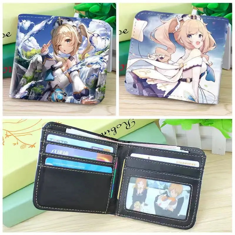 Anime Genshin Impact PU Leather Casual Student Coin Purse, Klee Xiao Zhong Li Cosplay, Cute Folding Wallet, Short Gift for Men and Women