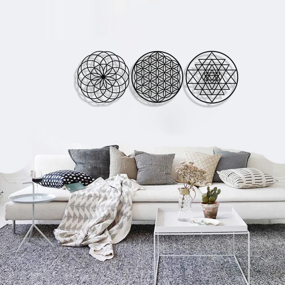 MIGNATIS The Flower of Life - Sri Yantra - Torus Metal Wall Decor Set of Painting 3Kitchen Wall Decor, office, Living Room