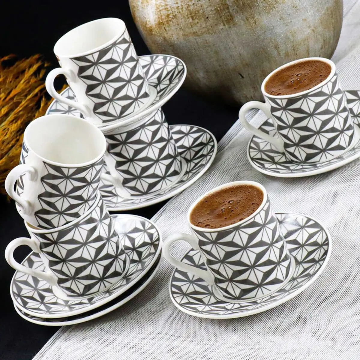 12 piece Turkish Coffee Cup Pad New Porcelain Ceramic Coffee Cup Espresso Turkish coffee Decorative Cup Set Made In Turkey