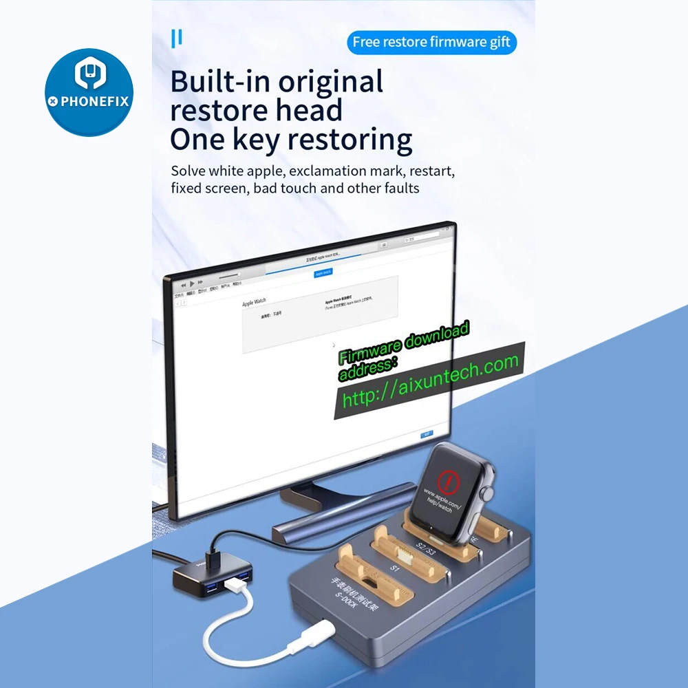 Jc aixun s-dock relógio ferramenta de restauração s1 s3 s4 s5 s6 se para iwatch ibus S1-S6 suporte de teste restor ferramenta reinicialização tela toque falhas