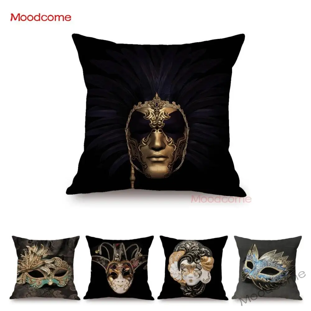 

Venice Masquerade Mask Fashion Venetian Masks Art Sofa Pillowcase Linen Beauty Store Girl Room Decoration Pillow Cushion Cover