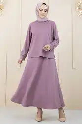 Conjunto musulmán de Hijab con detalle de cuentas, blusa y falda larga, vestidos modestos para mujer, ropa turca de estilo Dubai, Abaya 2022