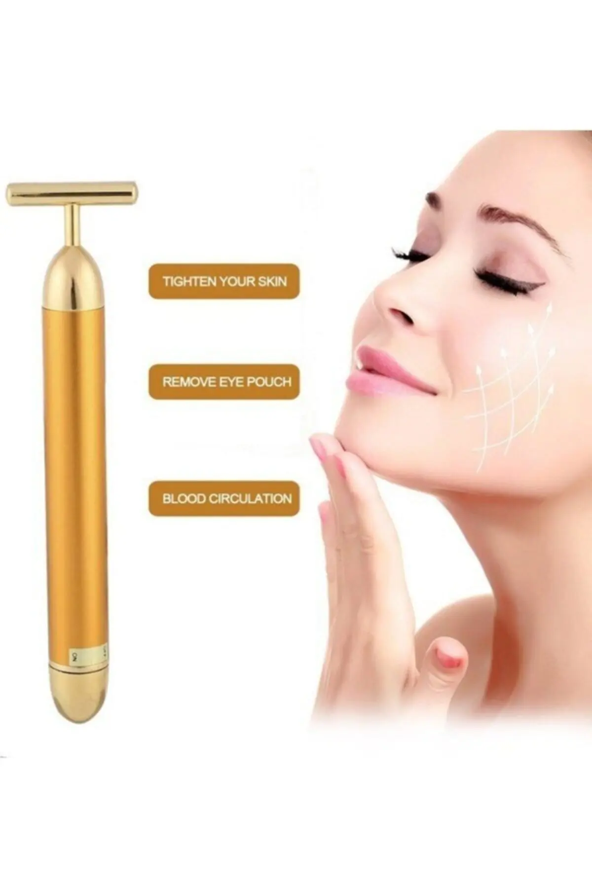 24K Gold Roller Vibrating Facial Massager Slimming Facial Skin Beauty Bar Pulse Firming Face Massage Lift Tightening Wrinkle Bar