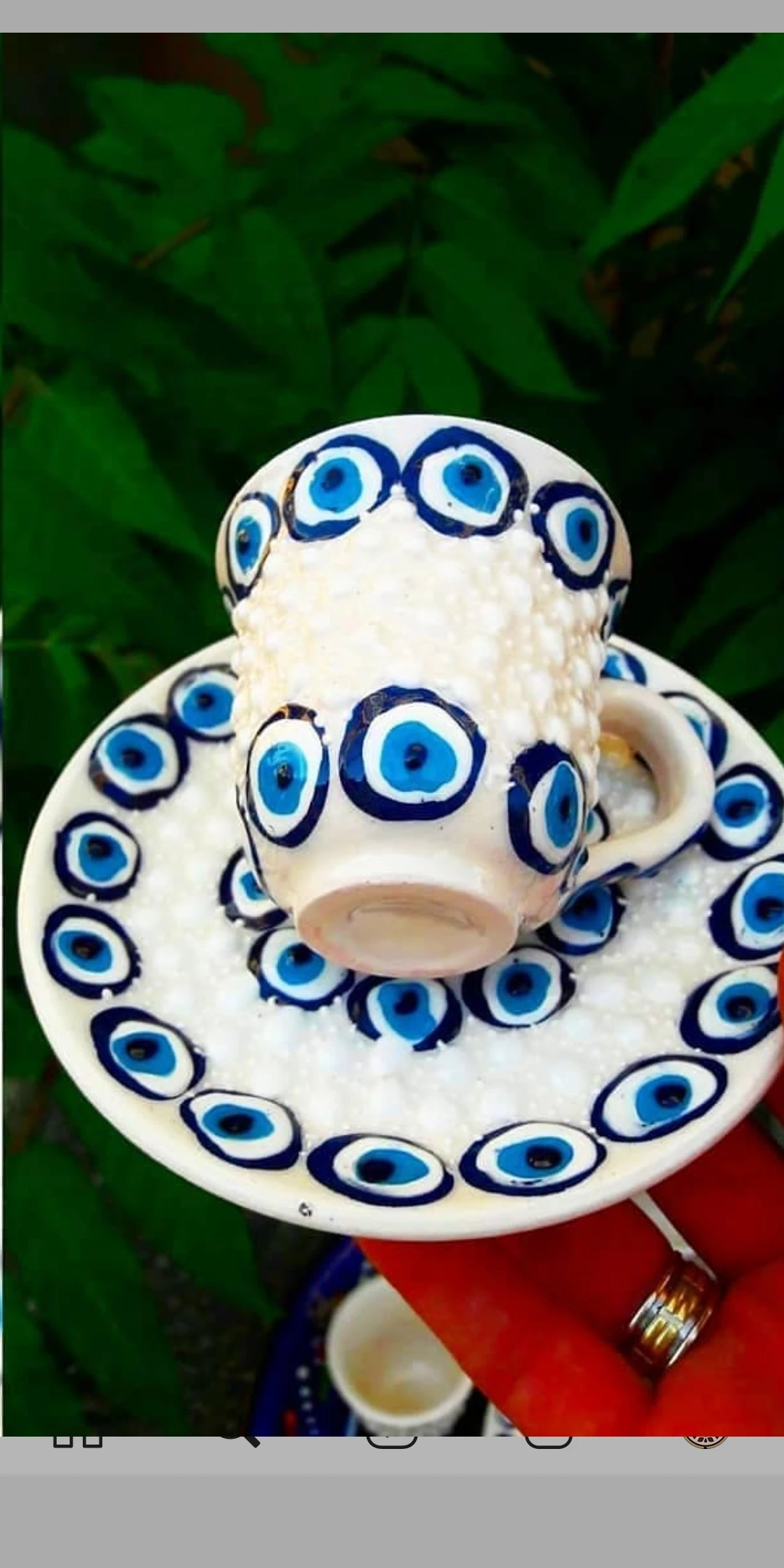 Evil Eye Designed Turkish Ceramic Coffee Set Six Pieces