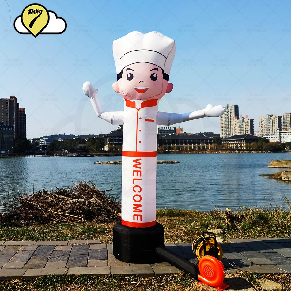Oxford Fabric Inflatable Chef New Open Restaurant Advertising with Blower LED Customize Logo Design Air Dancer TubeMan Waver Arm