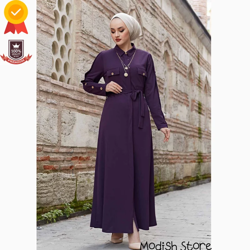 Shirt Collar Robe |New Season| Long Dress For Women Turkish Veiled Clothes Evening Dresses Kaftan Ramadan Muslim Fashion Islamic