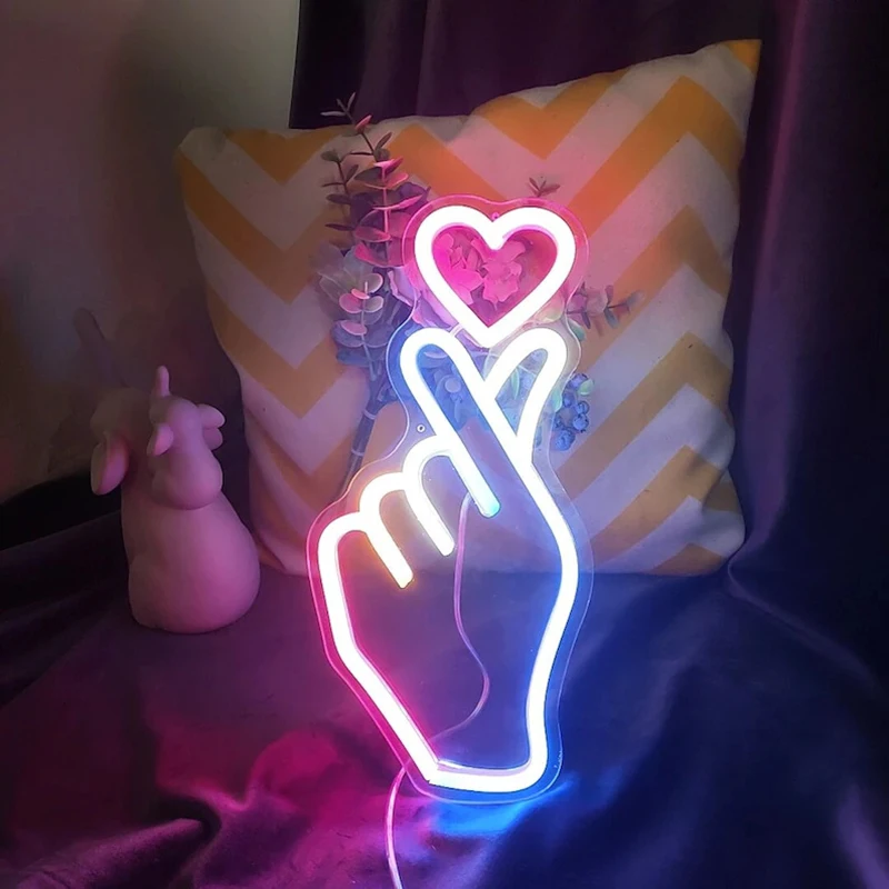 Finger Heart Love Custom Neon Signs Visual Art Bar Decor Flexible Sign Light Wall Decoration LED Neon Sign Valentine's Day Gifts