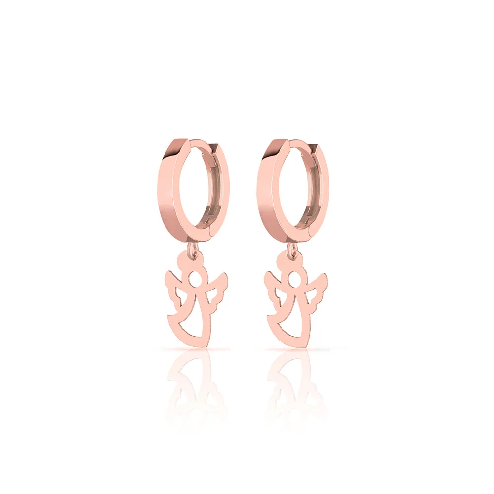 Glossy 925 Sterling Silver Earrings Angel Jewelry For Women Rose Gold Plated Drop Earrings