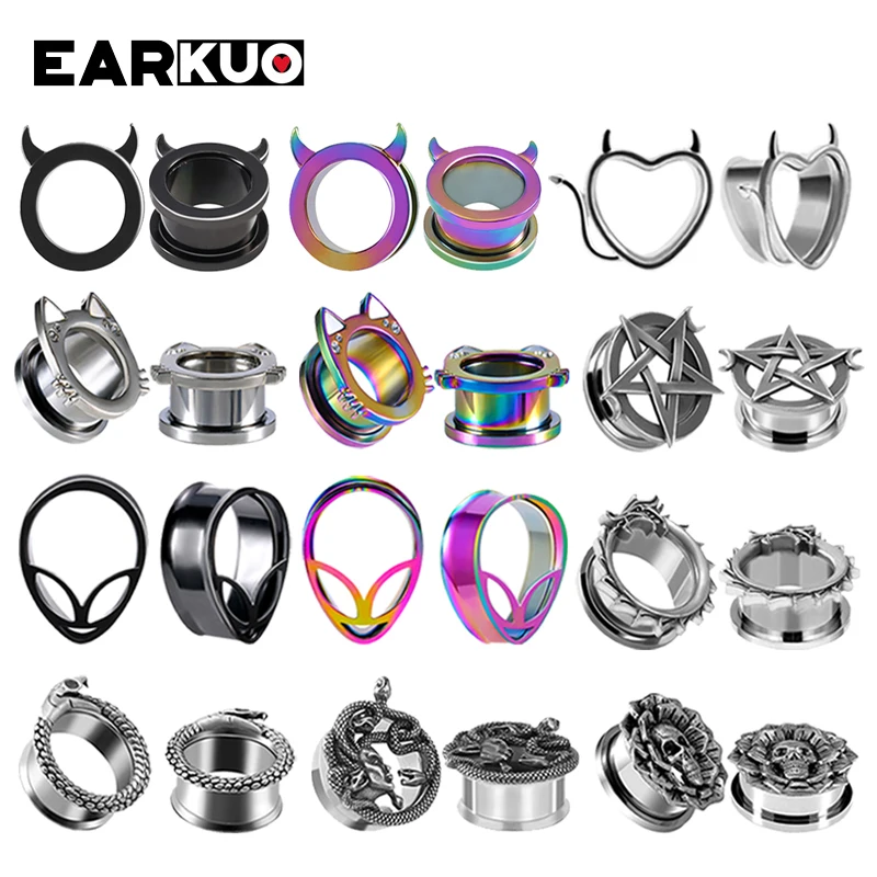 EARKUO Trendy Popular Stainless Steel Ear Plugs Tunnels Stretchers Fashion Body Piercing Jewelry Earring Expanders Gauges 2PCS