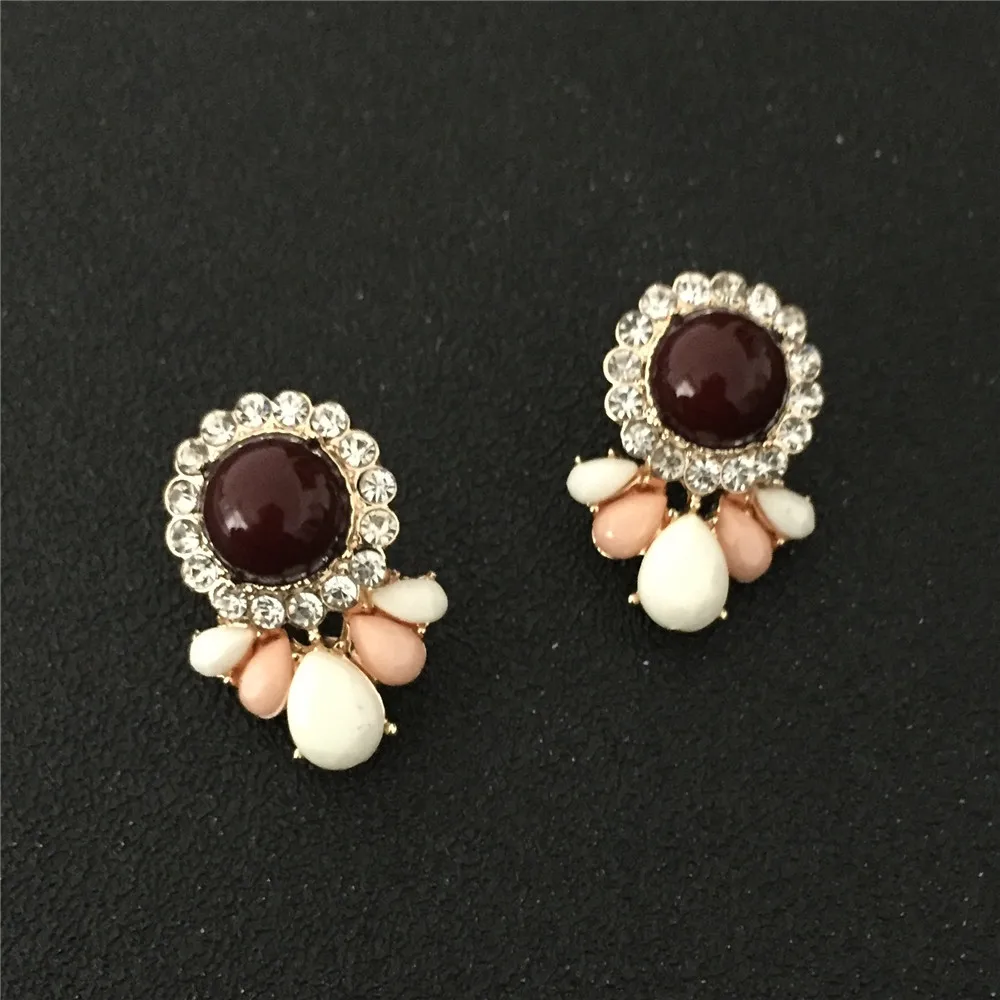 New Fashion Lovely Cute Stud Earrings Gold Color Finishing Clear Stone Colorful Acrylic Stone Earrings for Women and Girl