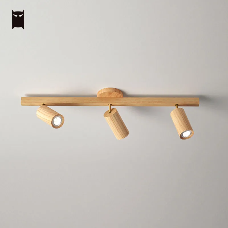 

Oak Wood LED Ceiling Light Fixture Nordic Scandinavian Minimalist Track Plafon Lamp Lustre Foyer Living Room Wall Background