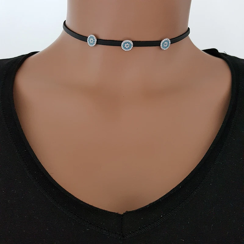 Evil Eye Choker Necklace Art Deco Choker Silver Choker for Women Made in TURKEY