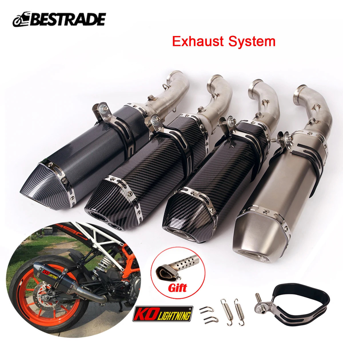 

Motorcycle Exhaust System Mid Link Pipe Connect Tail Vent Tube Slip On 51mm Mufflers Modified For Duke 125 250 390 RC390 2017-20