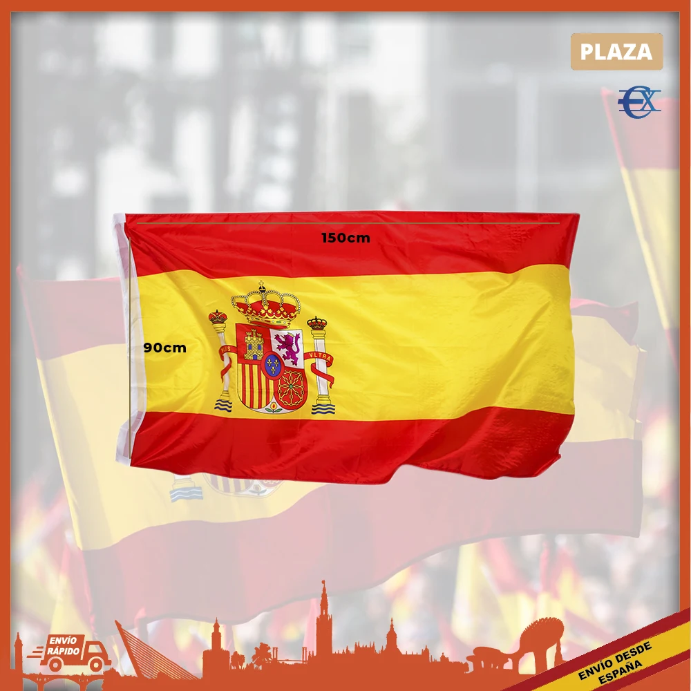 EUROXANTY®| Spain flag | 150x90cm | Spain flag with shield | Eurocup 2021 | Rojigualda flag | World football 2022