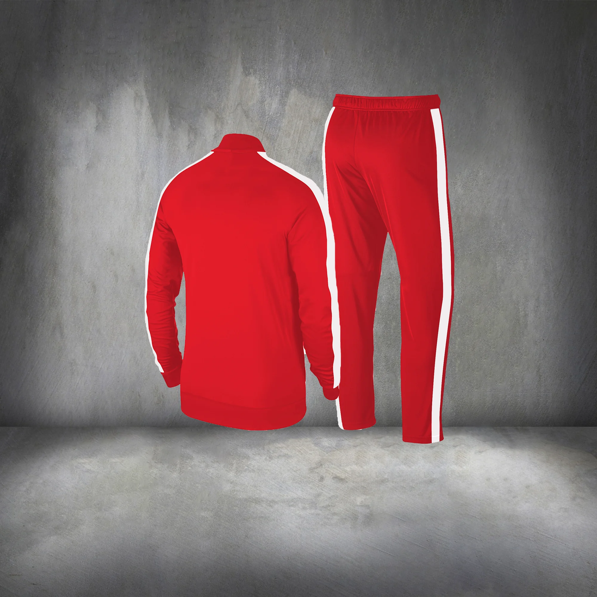 Men\'s Red Interlock Fabric Zippered Tracksuit Set S-3XL