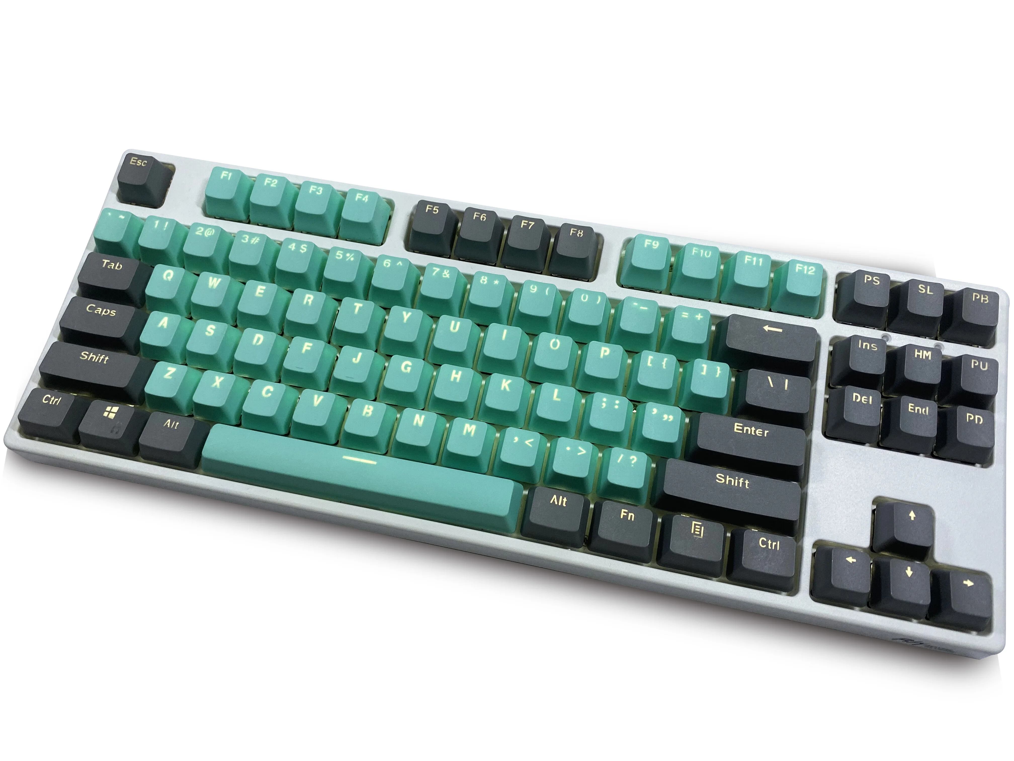 Gray Cyan 87 Keycaps, PBT Material OEM Height Mechanical Keyboard Keycaps, Double Backlit Characters, Transparent Game Keycaps